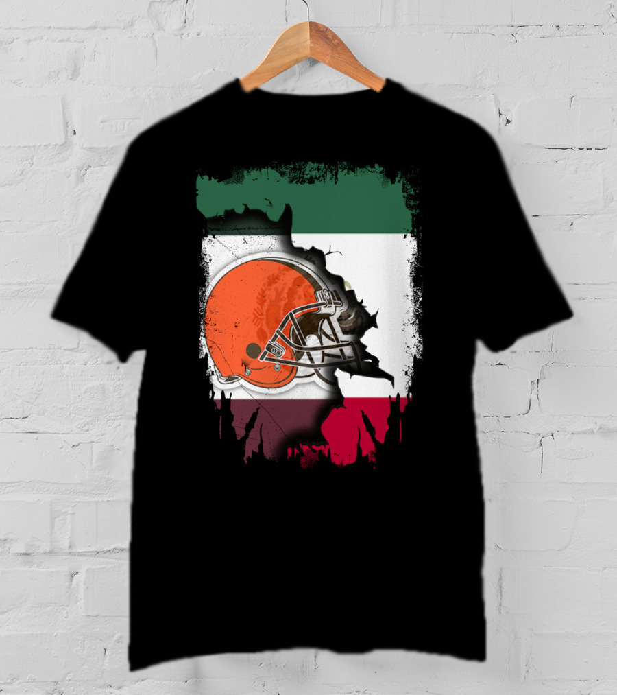 Mexico Flag Browns Helmet Fusion T-Shirt