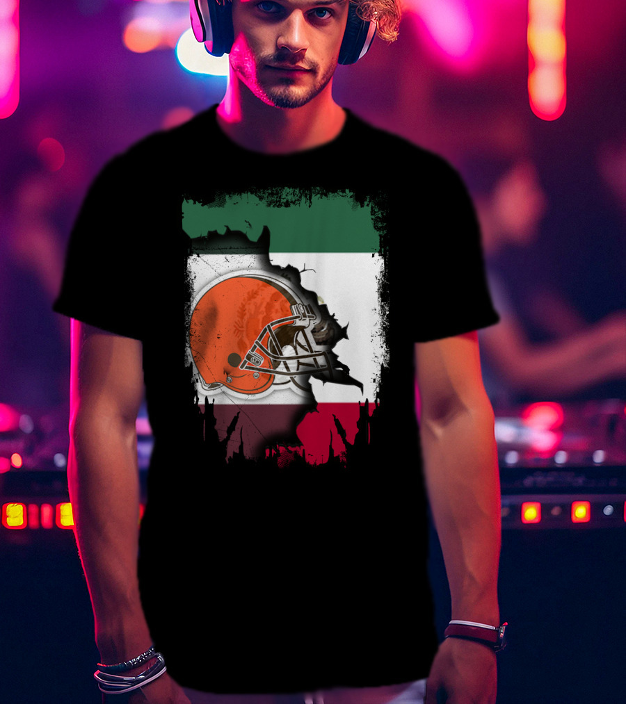 Mexico Flag Browns Helmet Fusion T-Shirt