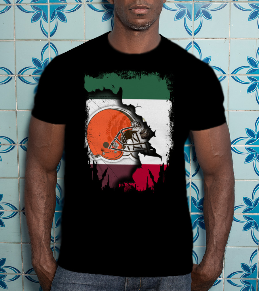 Mexico Flag Browns Helmet Fusion T-Shirt