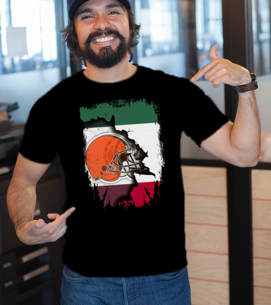 Mexico Flag Browns Helmet Fusion T-Shirt
