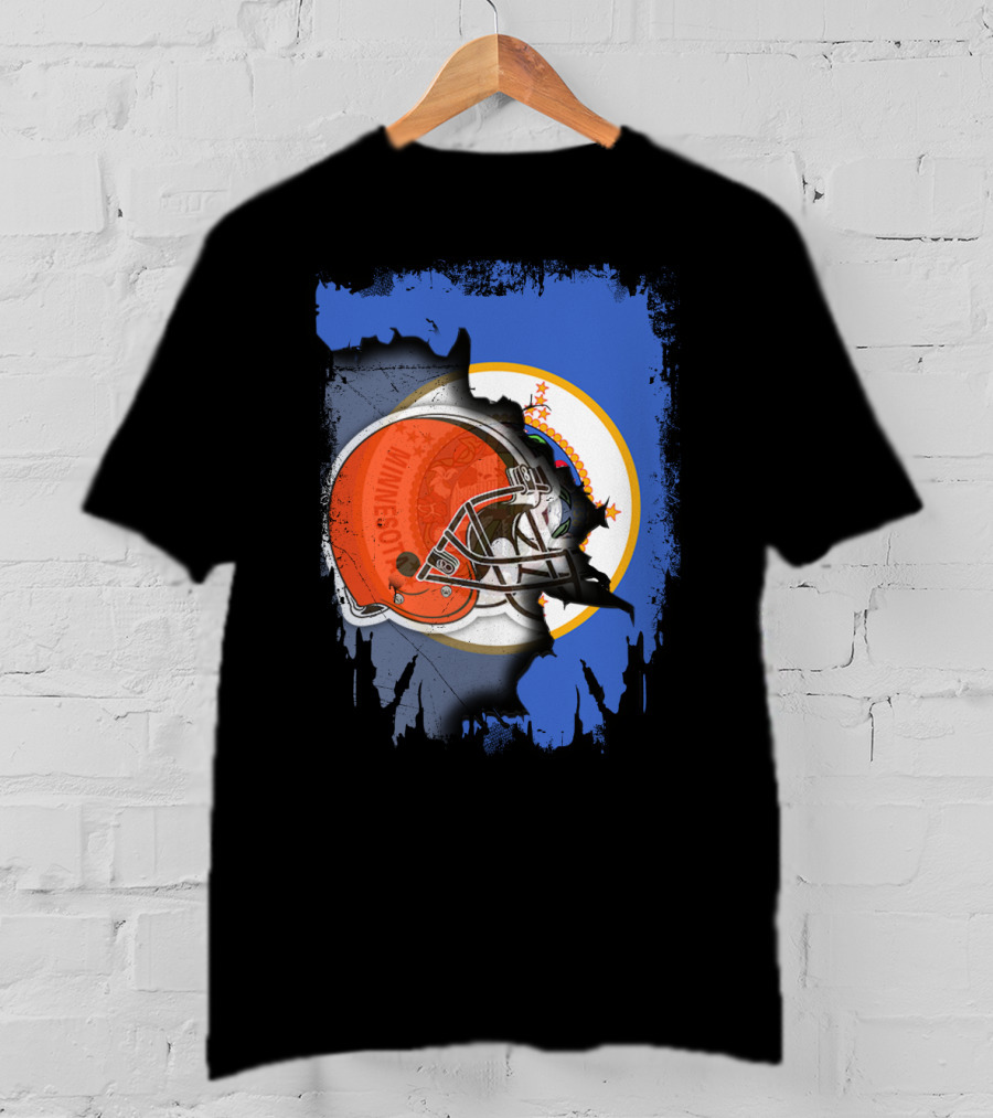 Minnesota State Flag With Cleveland Browns Helmet Blend T-Shirt