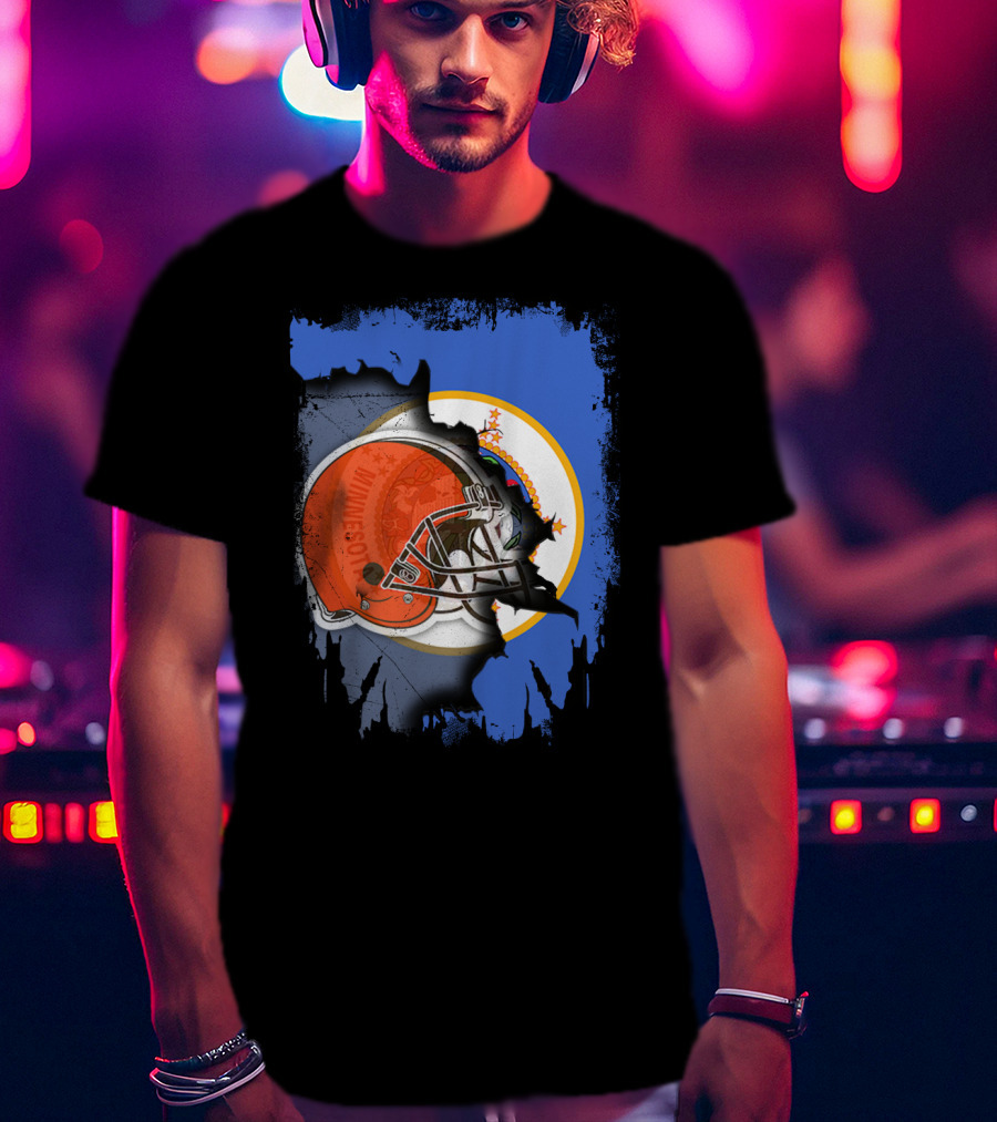 Minnesota State Flag With Cleveland Browns Helmet Blend T-Shirt