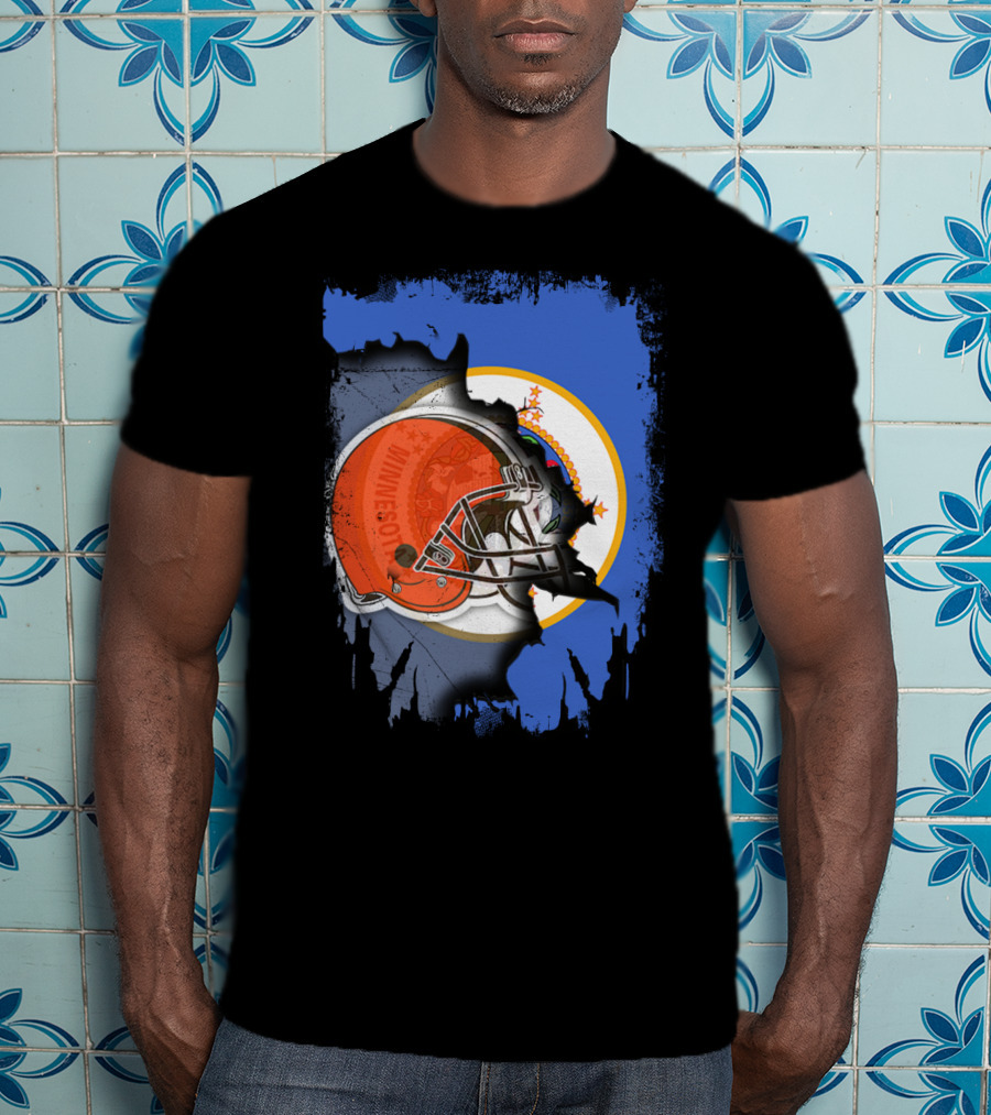 Minnesota State Flag With Cleveland Browns Helmet Blend T-Shirt