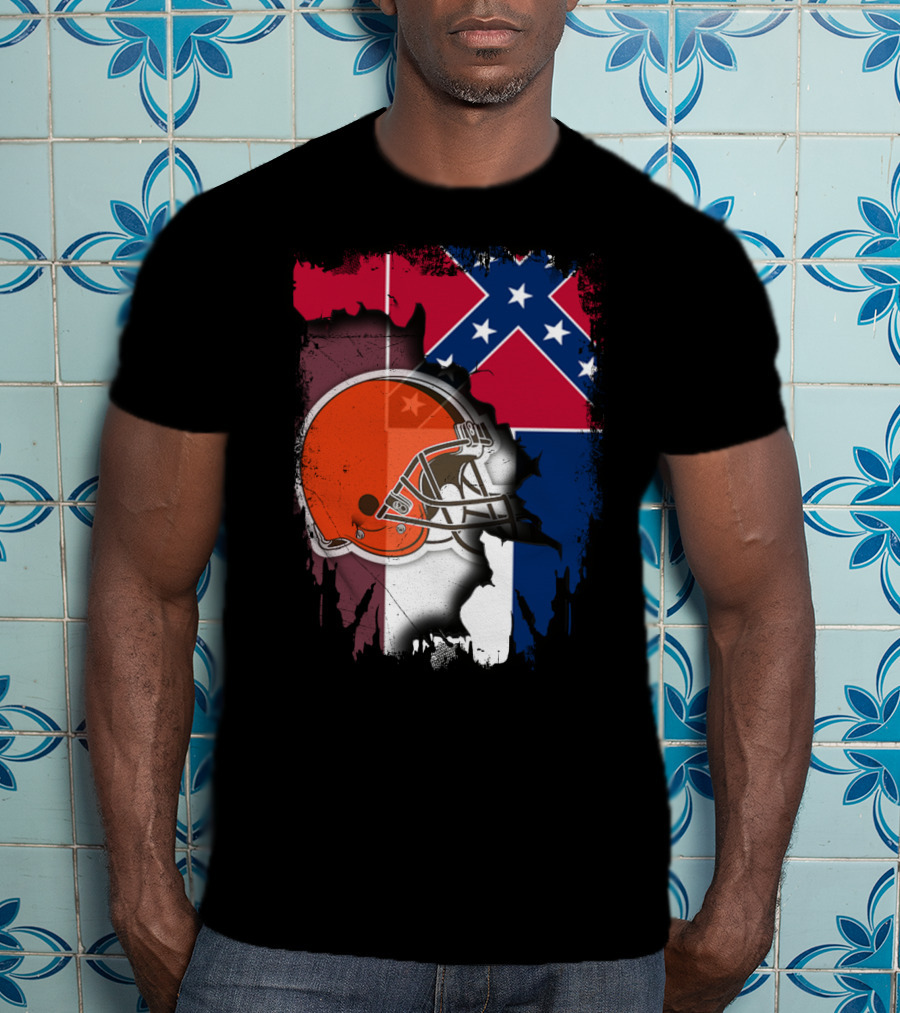 Cleveland Browns Helmet With Mississippi Flag Background T-Shirt