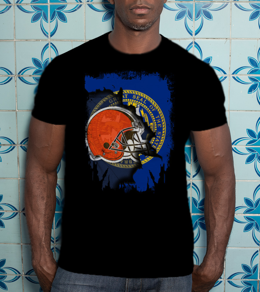 Nebraska State Seal With Browns Football Helmet T-Shirt