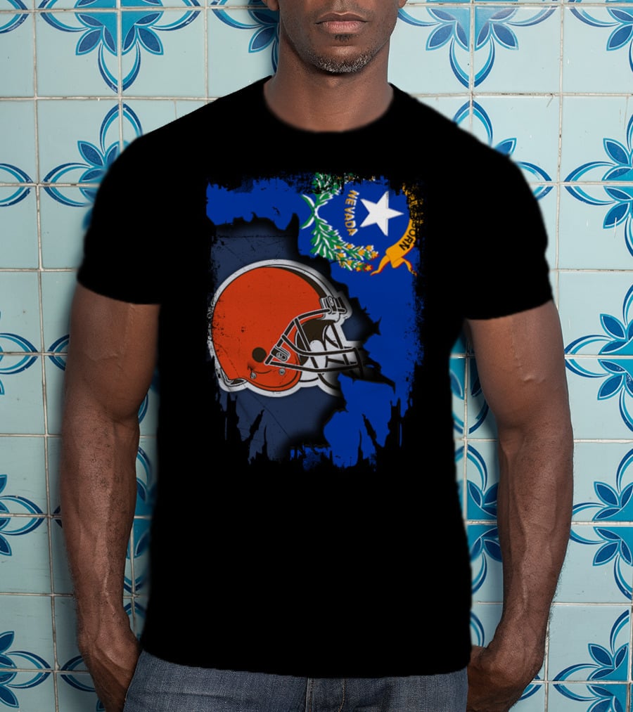 Nevada State Flag With Cleveland Browns Helmet Fusion T-Shirt