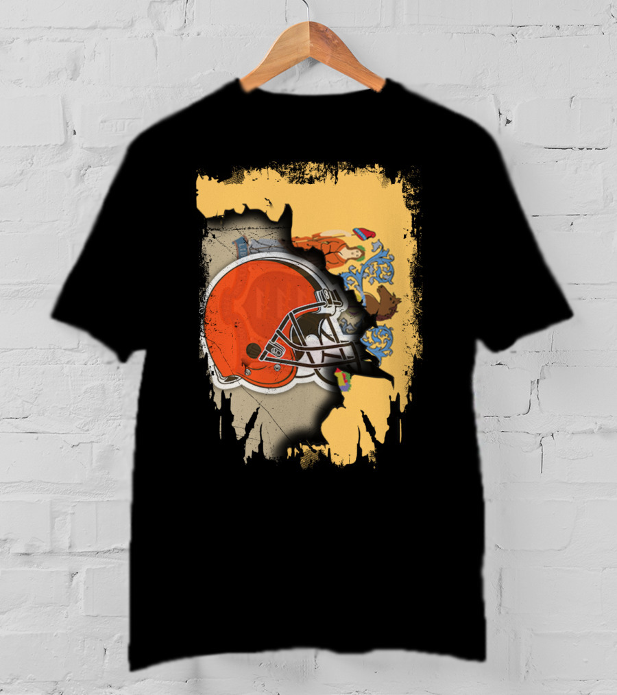New Jersey Pride With Cleveland Browns Helmet Fusion T-Shirt
