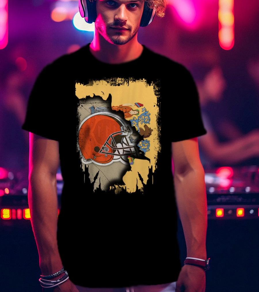 New Jersey Pride With Cleveland Browns Helmet Fusion T-Shirt