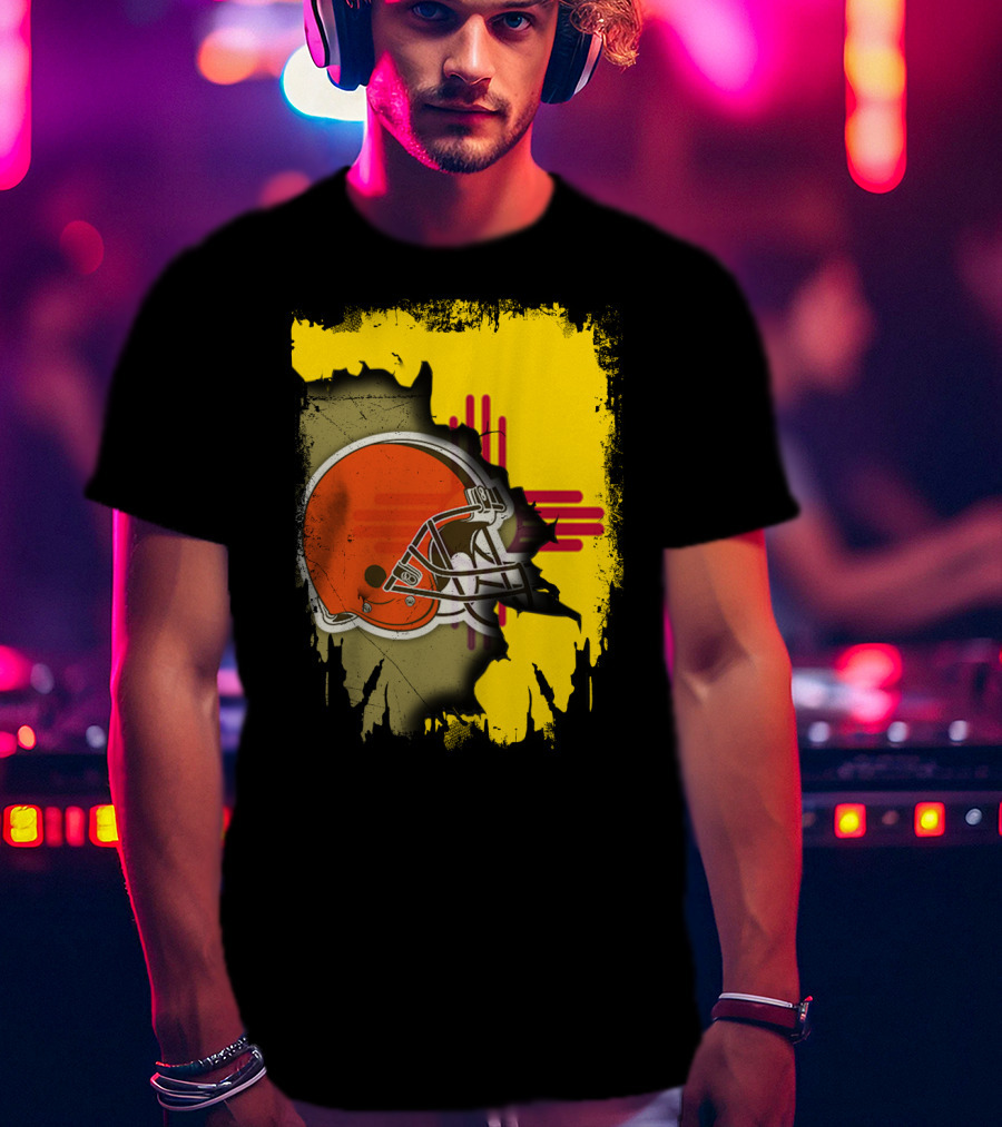 New Mexico Cleveland Browns Zia Helmet Connection T-Shirt