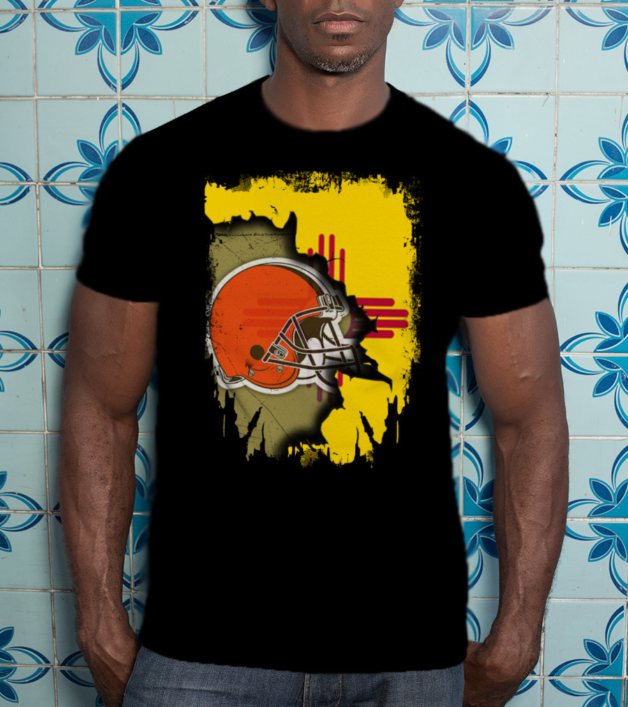 New Mexico Cleveland Browns Zia Helmet Connection T-Shirt