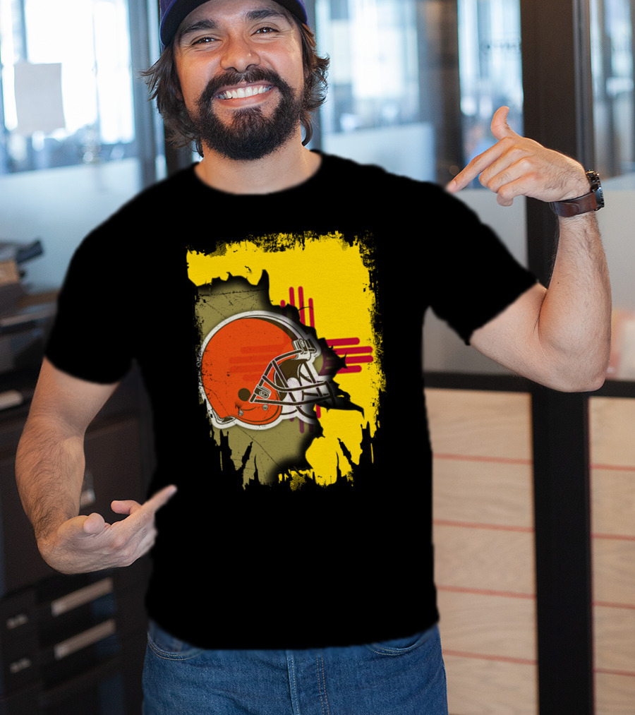 New Mexico Cleveland Browns Zia Helmet Connection T-Shirt