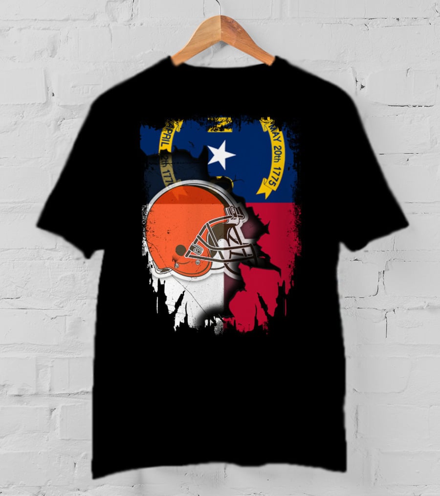 North Carolina State Flag Blended With Cleveland Browns Helmet T-Shirt