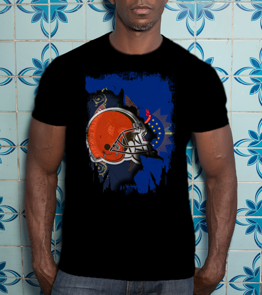 Together North Dakota With Cleveland Browns Helmet And State Flag Elements T-Shirt
