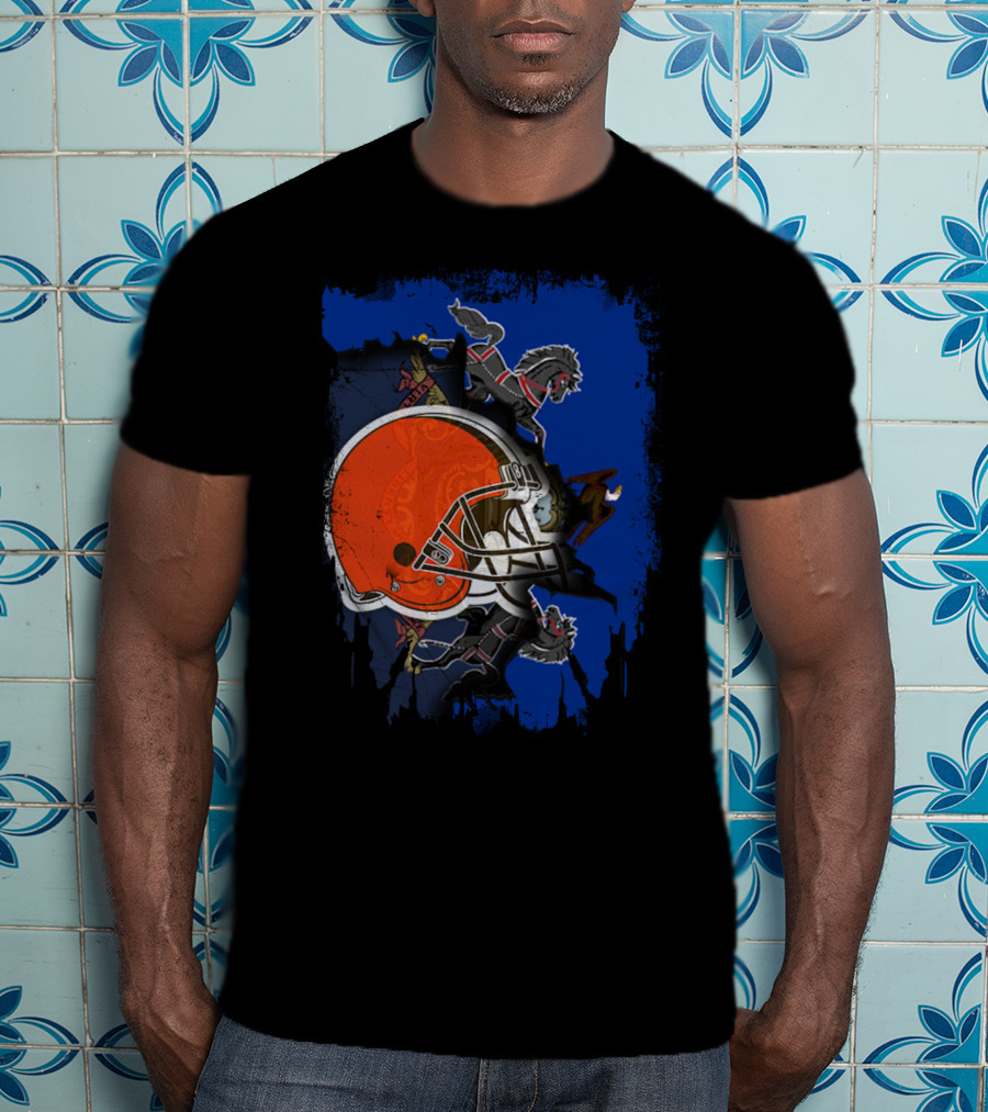 Pennsylvania State Flag With Cleveland Browns Helmet T-Shirt