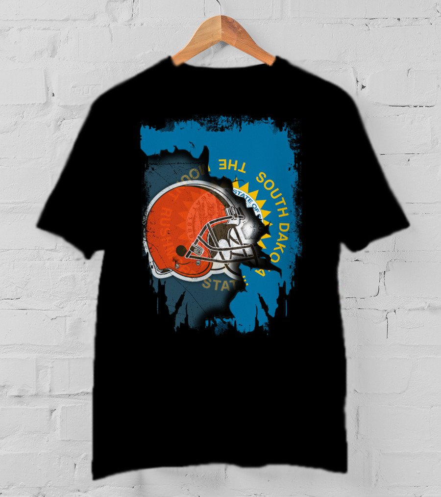 South Dakota State Flag With Cleveland Browns Helmet T-Shirt