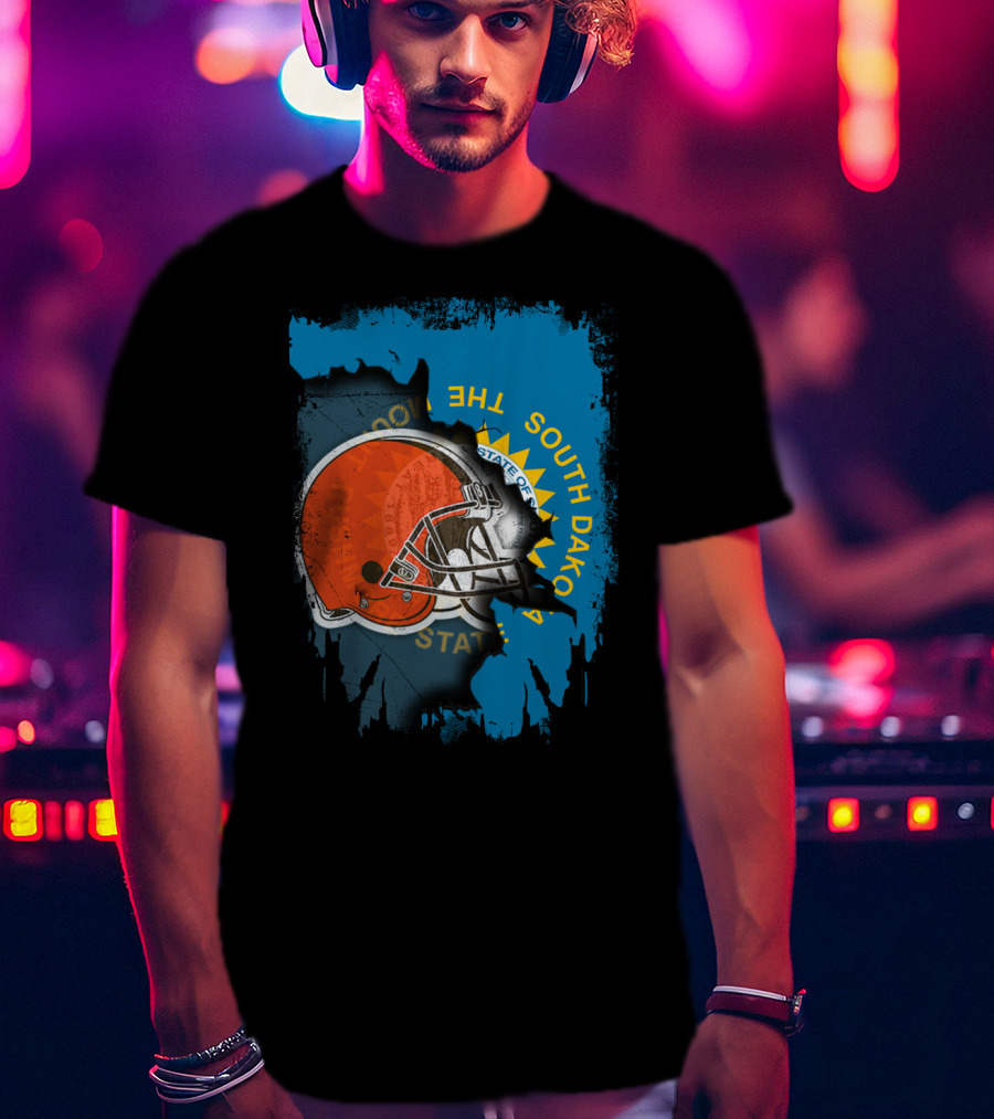 South Dakota State Flag With Cleveland Browns Helmet T-Shirt