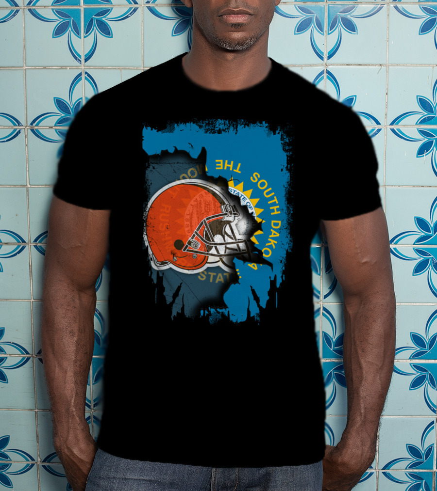South Dakota State Flag With Cleveland Browns Helmet T-Shirt