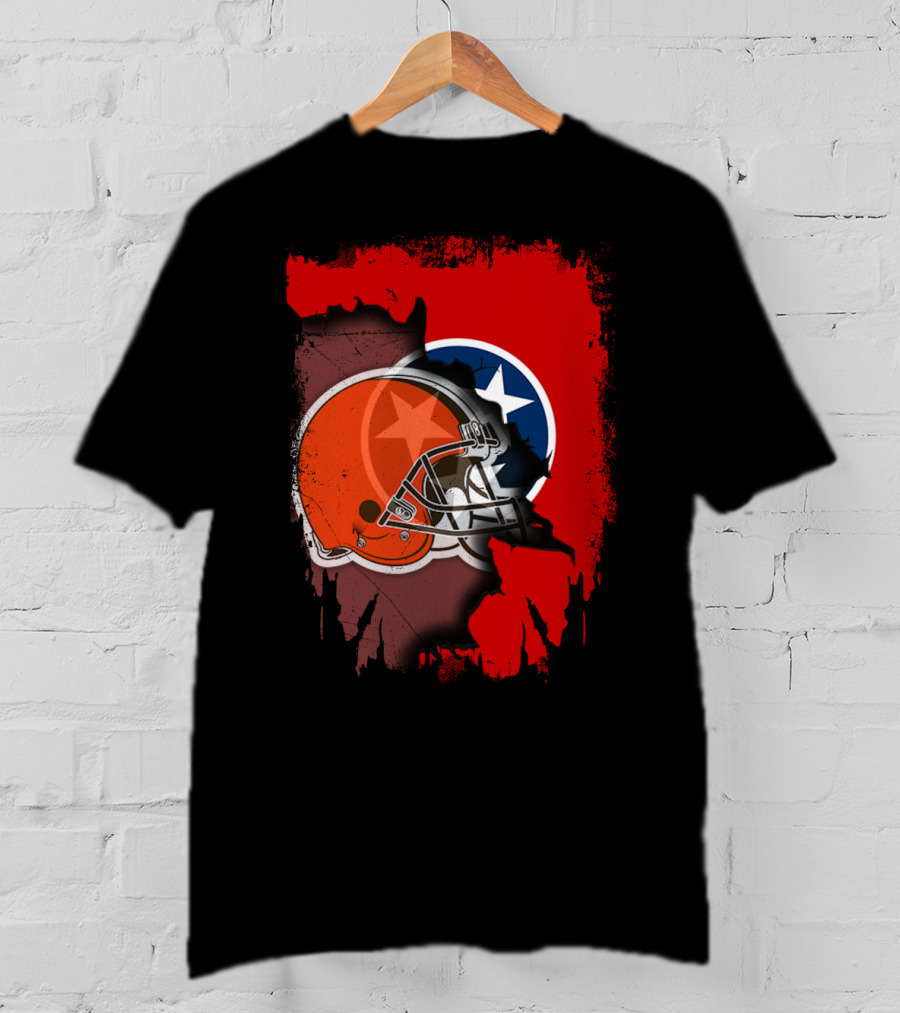 Together Tennessee With Browns Helmet And Tennessee Flag Background T-Shirt