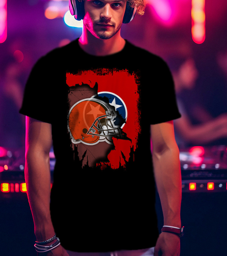 Together Tennessee With Browns Helmet And Tennessee Flag Background T-Shirt