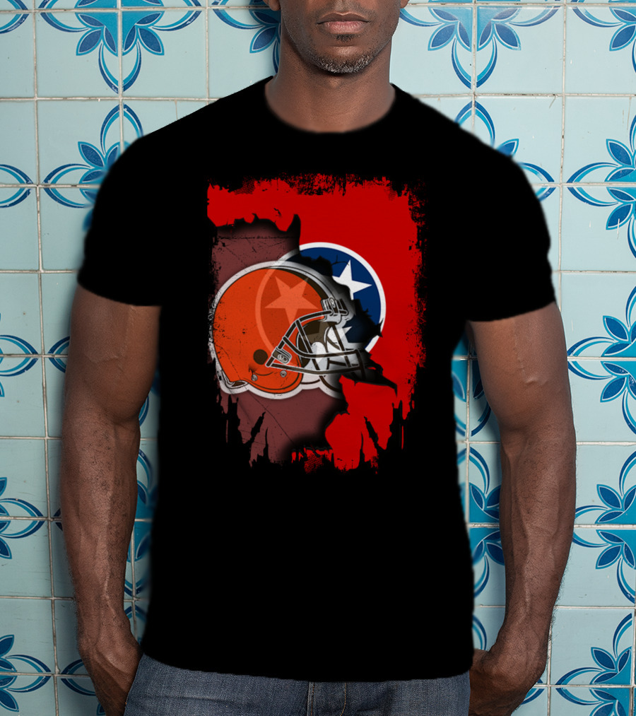 Together Tennessee With Browns Helmet And Tennessee Flag Background T-Shirt