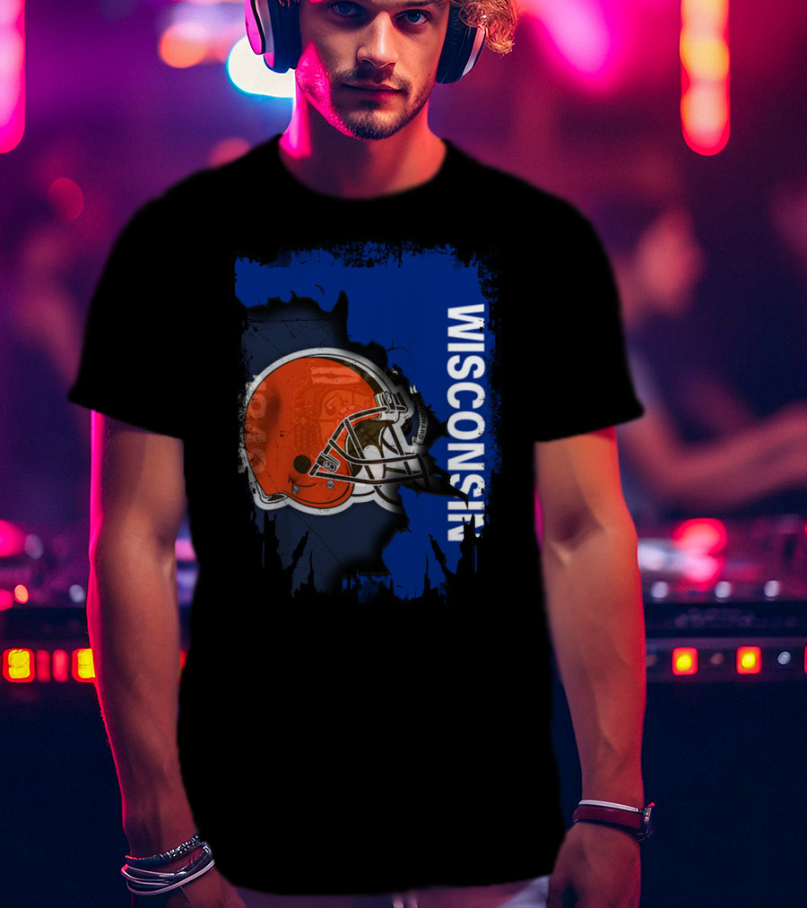 Wisconsin Football Helmet Browns T-Shirt