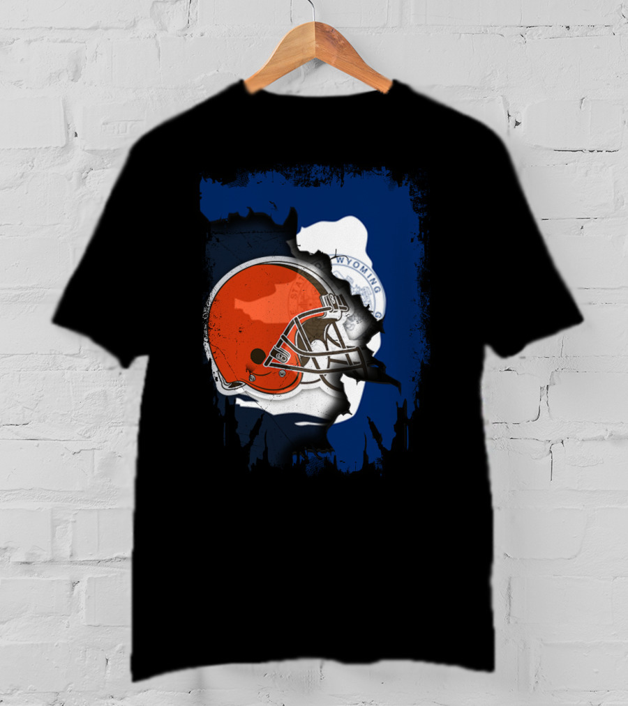Together Wyoming With Cleveland Browns Helmet Fusion T-Shirt