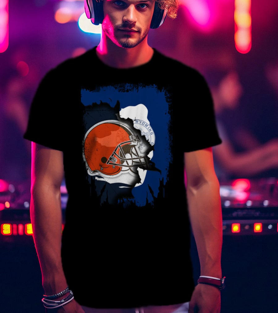 Together Wyoming With Cleveland Browns Helmet Fusion T-Shirt