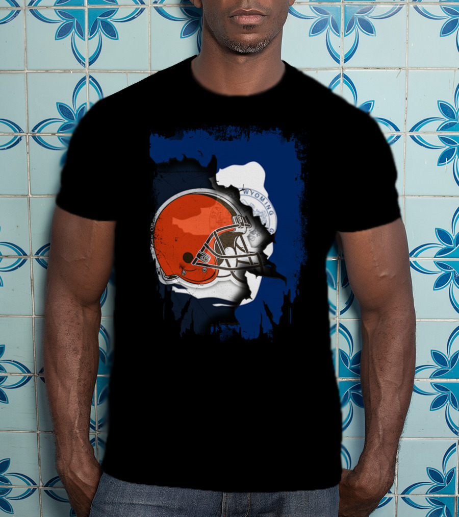 Together Wyoming With Cleveland Browns Helmet Fusion T-Shirt