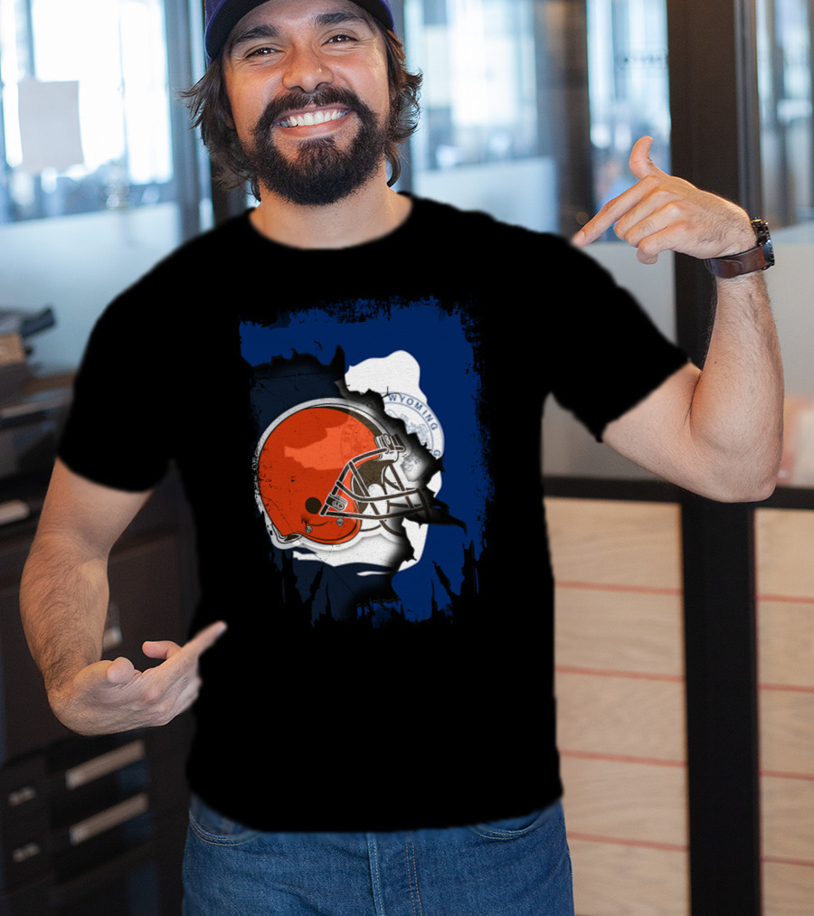 Together Wyoming With Cleveland Browns Helmet Fusion T-Shirt