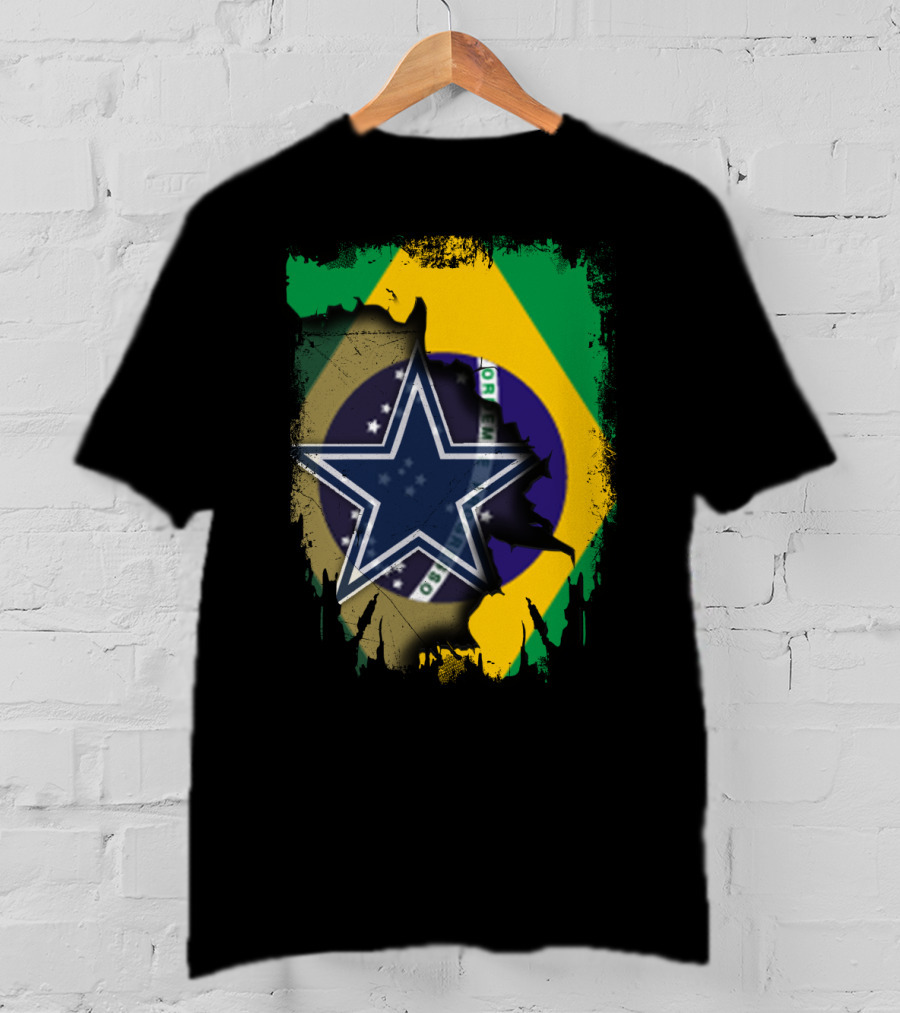 Brazilian Flag And Dallas Cowboys Star United T-Shirt