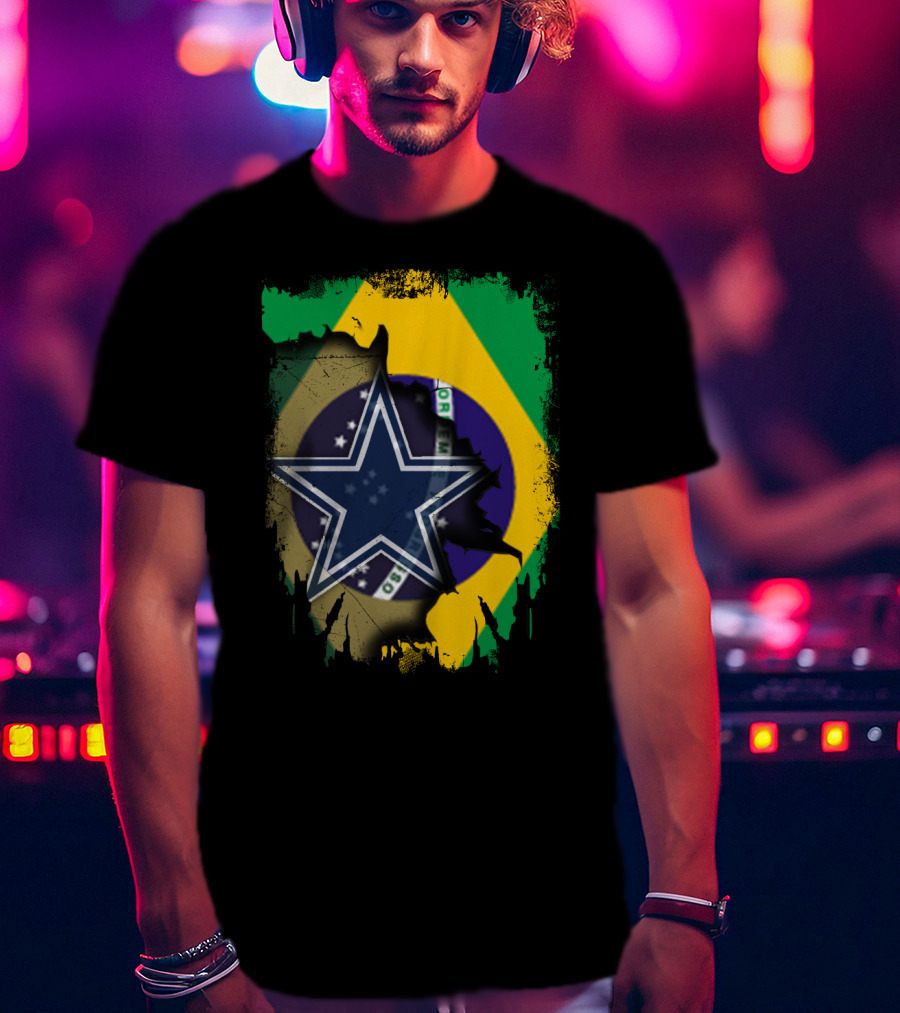 Brazilian Flag And Dallas Cowboys Star United T-Shirt