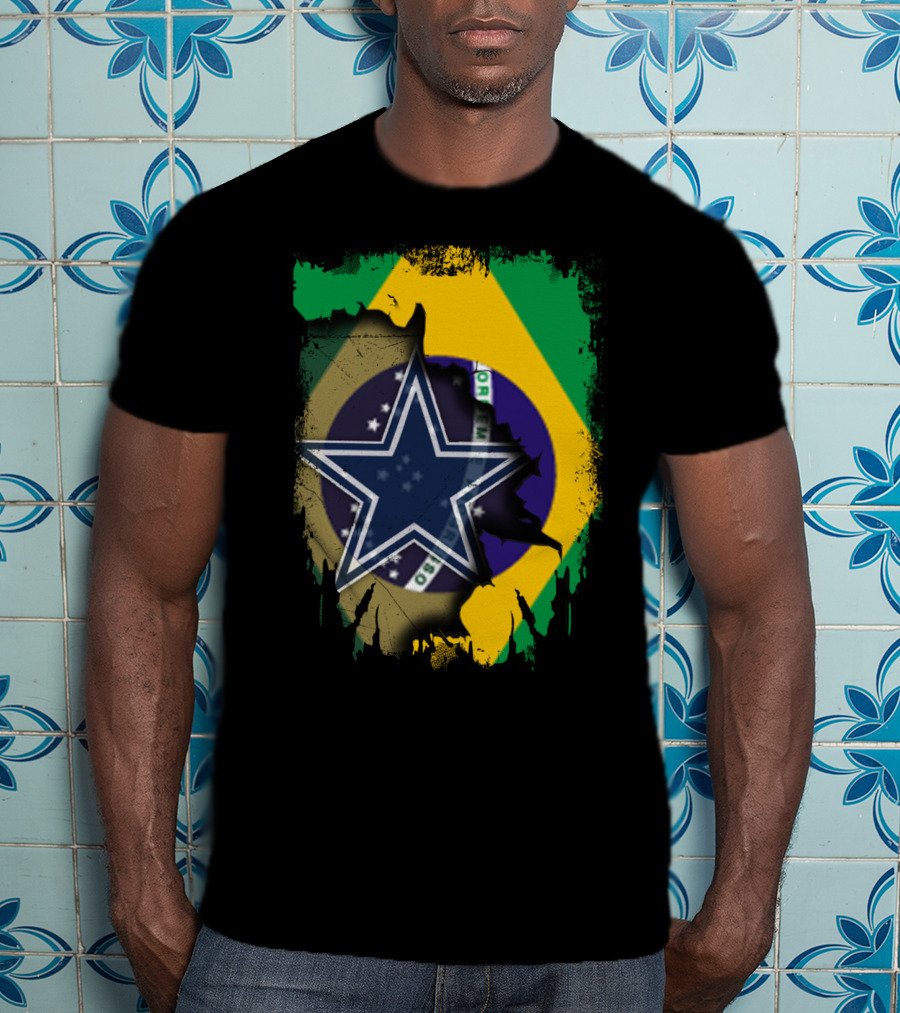Brazilian Flag And Dallas Cowboys Star United T-Shirt