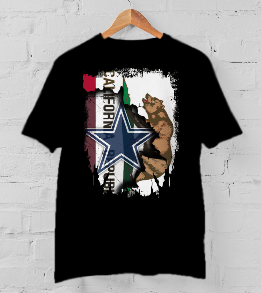 California Republic With Dallas Cowboys Star And Bear T-Shirt