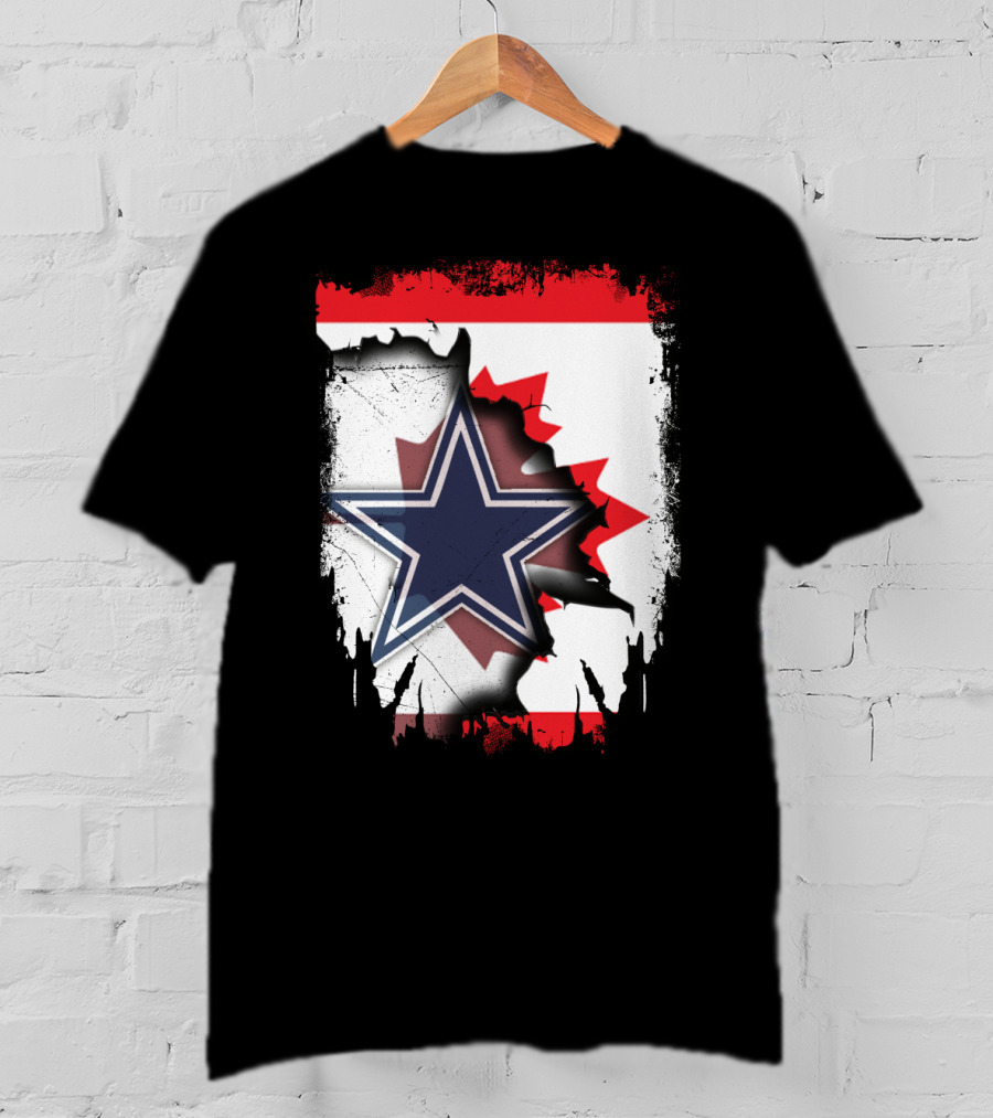 Dallas Cowboys Logo With Canadian Flag Background T-Shirt