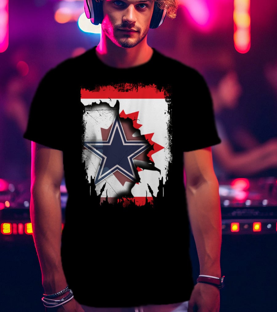 Dallas Cowboys Logo With Canadian Flag Background T-Shirt