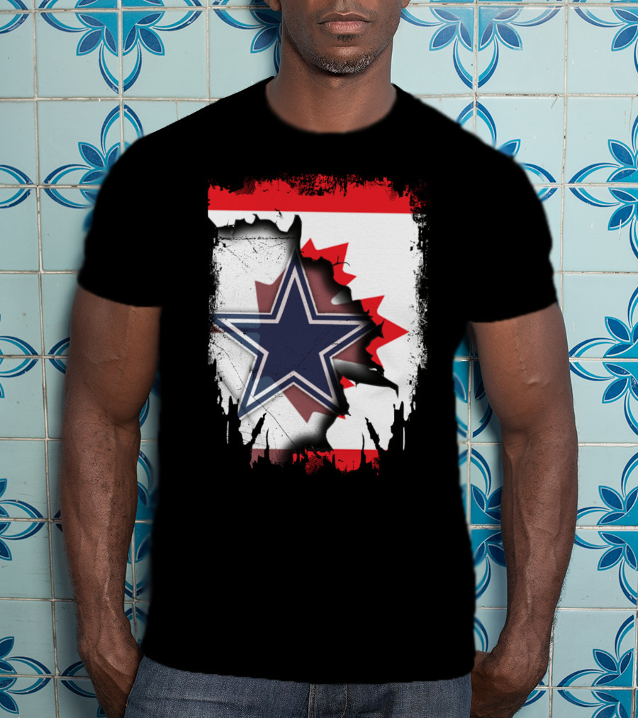 Dallas Cowboys Logo With Canadian Flag Background T-Shirt