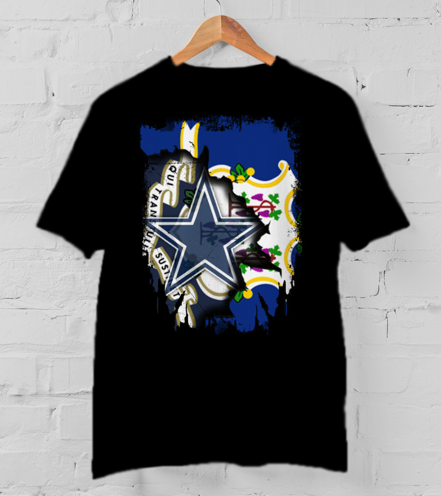 Connecticut Cowboys Logo Overlay With State Flag T-Shirt