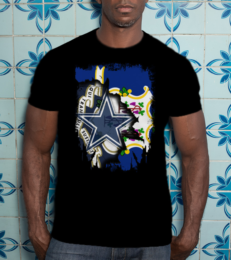 Connecticut Cowboys Logo Overlay With State Flag T-Shirt