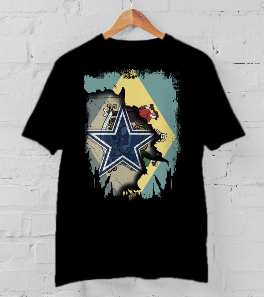 Delaware Flag With Dallas Cowboys Star Fusion T-Shirt