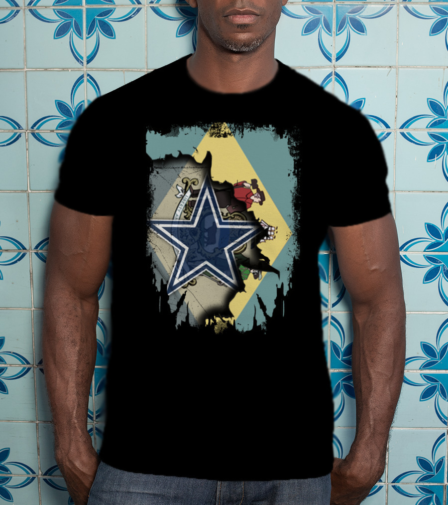 Delaware Flag With Dallas Cowboys Star Fusion T-Shirt