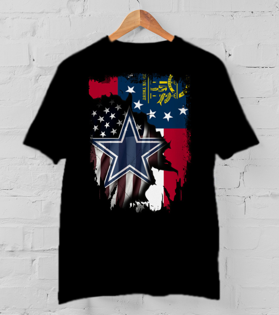 Georgia State Flag Background With Dallas Cowboys Star Overlaid T-Shirt