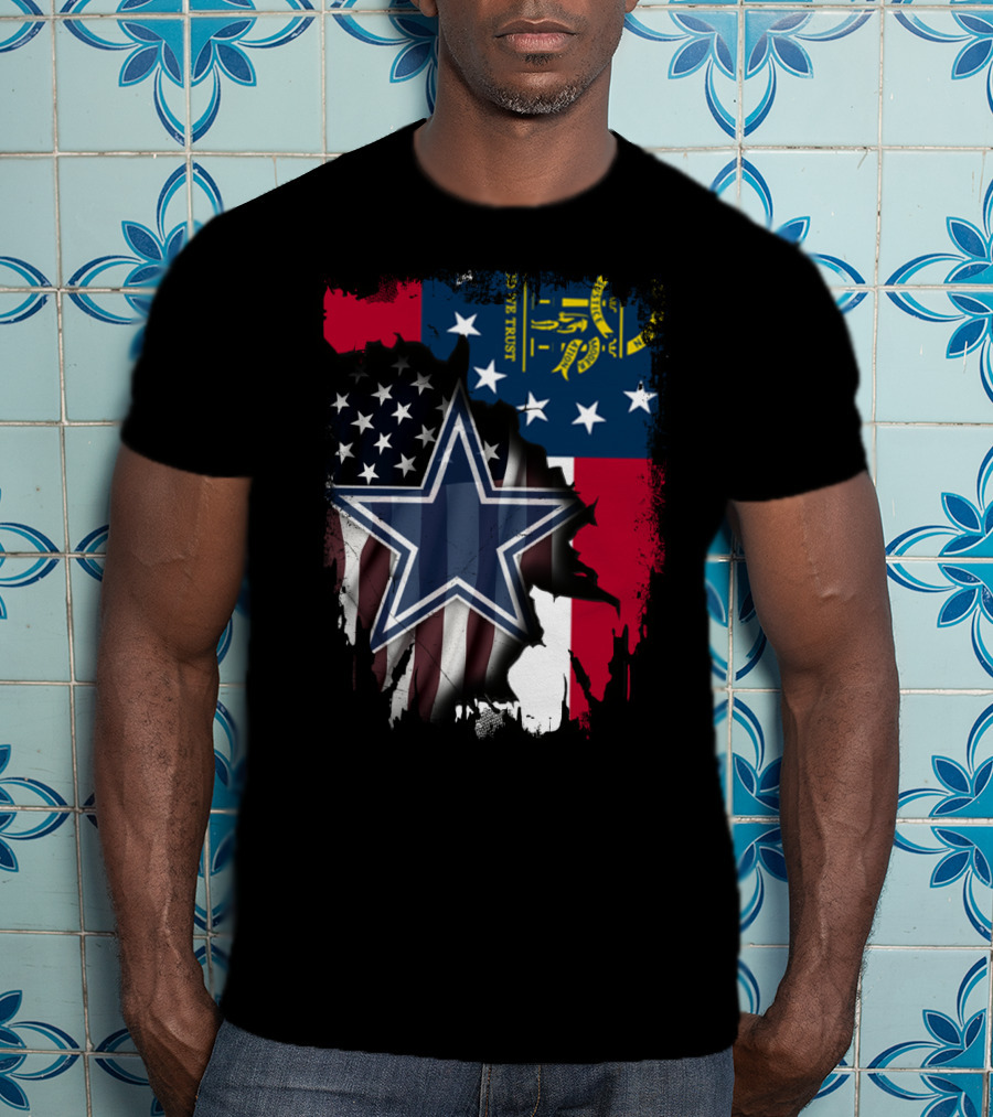 Georgia State Flag Background With Dallas Cowboys Star Overlaid T-Shirt