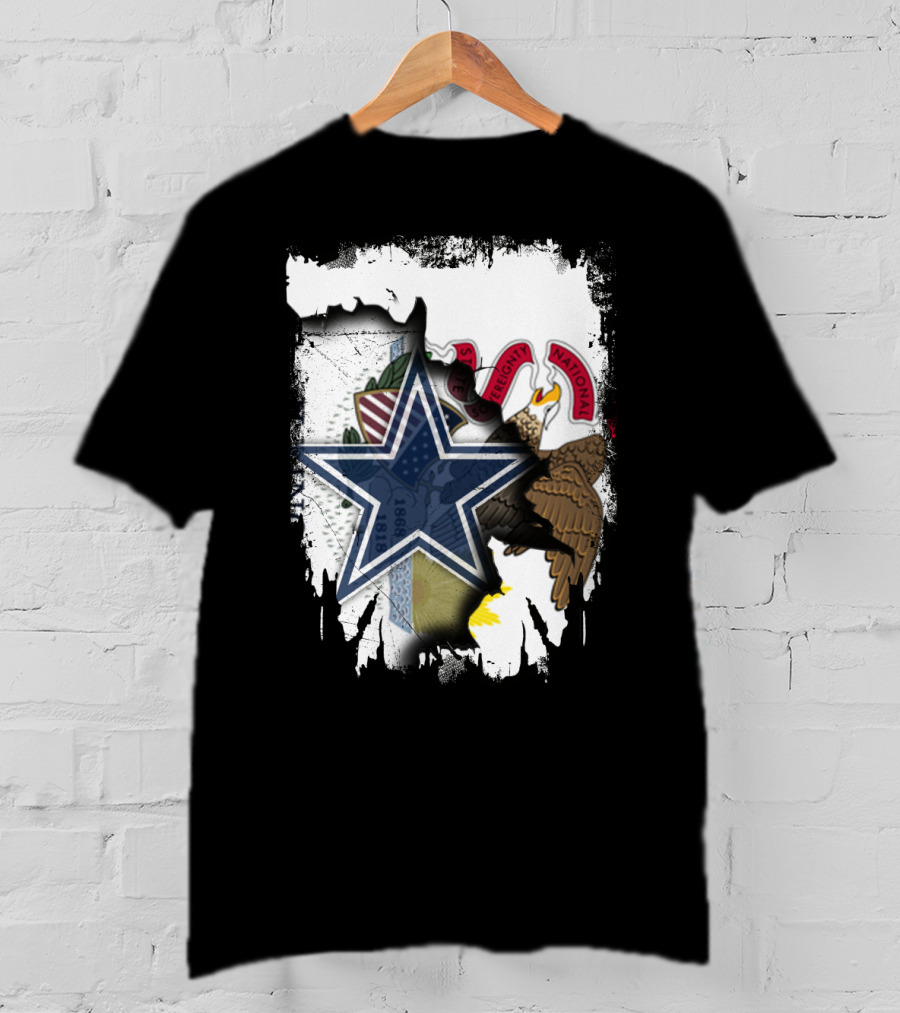 Illinois Flag And Dallas Cowboys Star Together T-Shirt