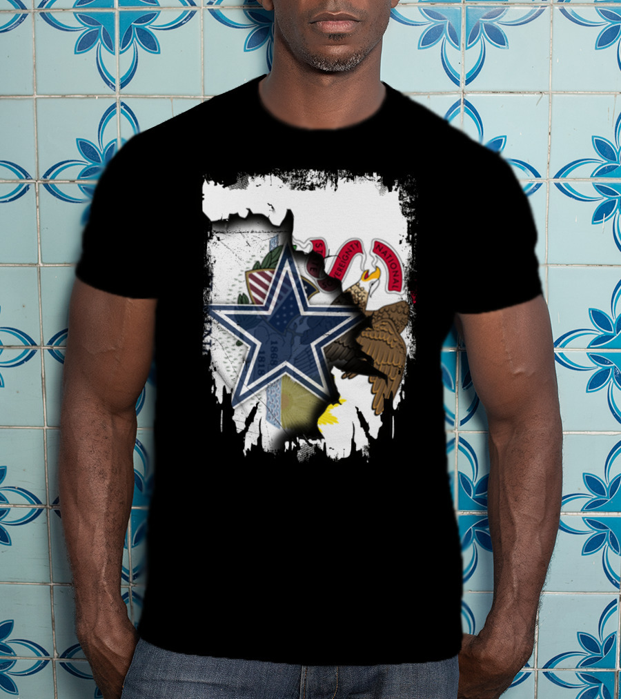Illinois Flag And Dallas Cowboys Star Together T-Shirt