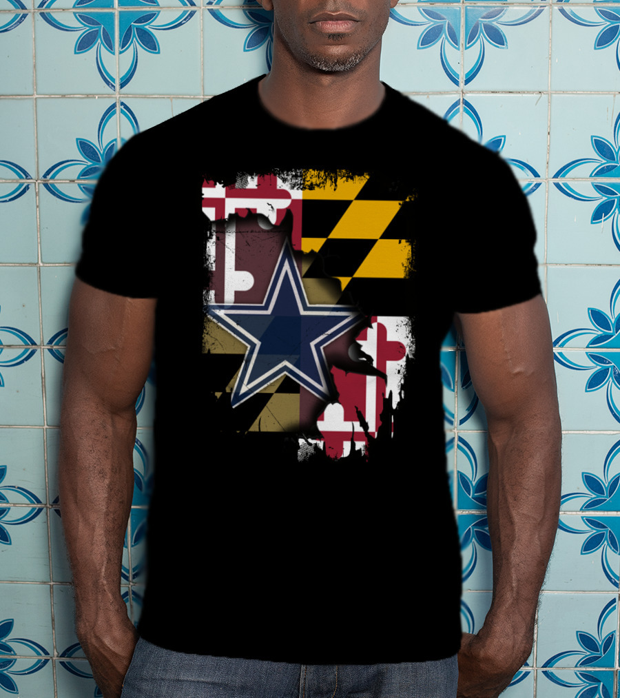 Maryland Flag And Dallas Cowboys Star Together T-Shirt