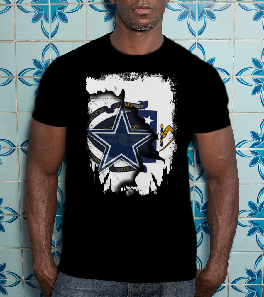 Massachusetts Meets Cowboys Star Symbol Fusion T-Shirt