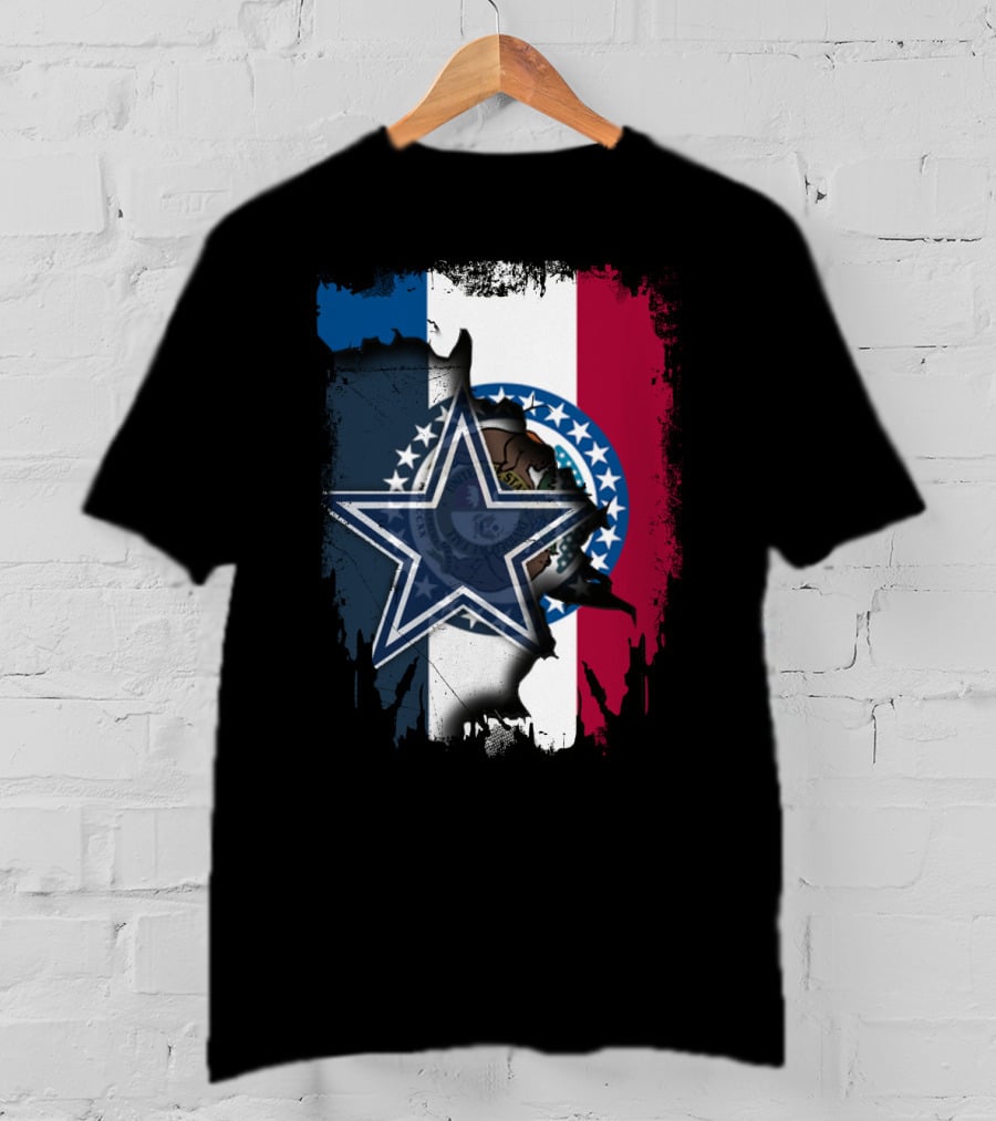 Missouri State Flag With Dallas Cowboys Star Logo Combination T-Shirt