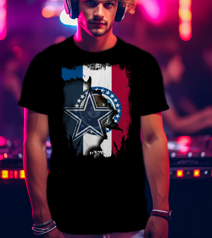 Missouri State Flag With Dallas Cowboys Star Logo Combination T-Shirt