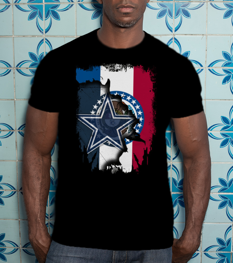 Missouri State Flag With Dallas Cowboys Star Logo Combination T-Shirt
