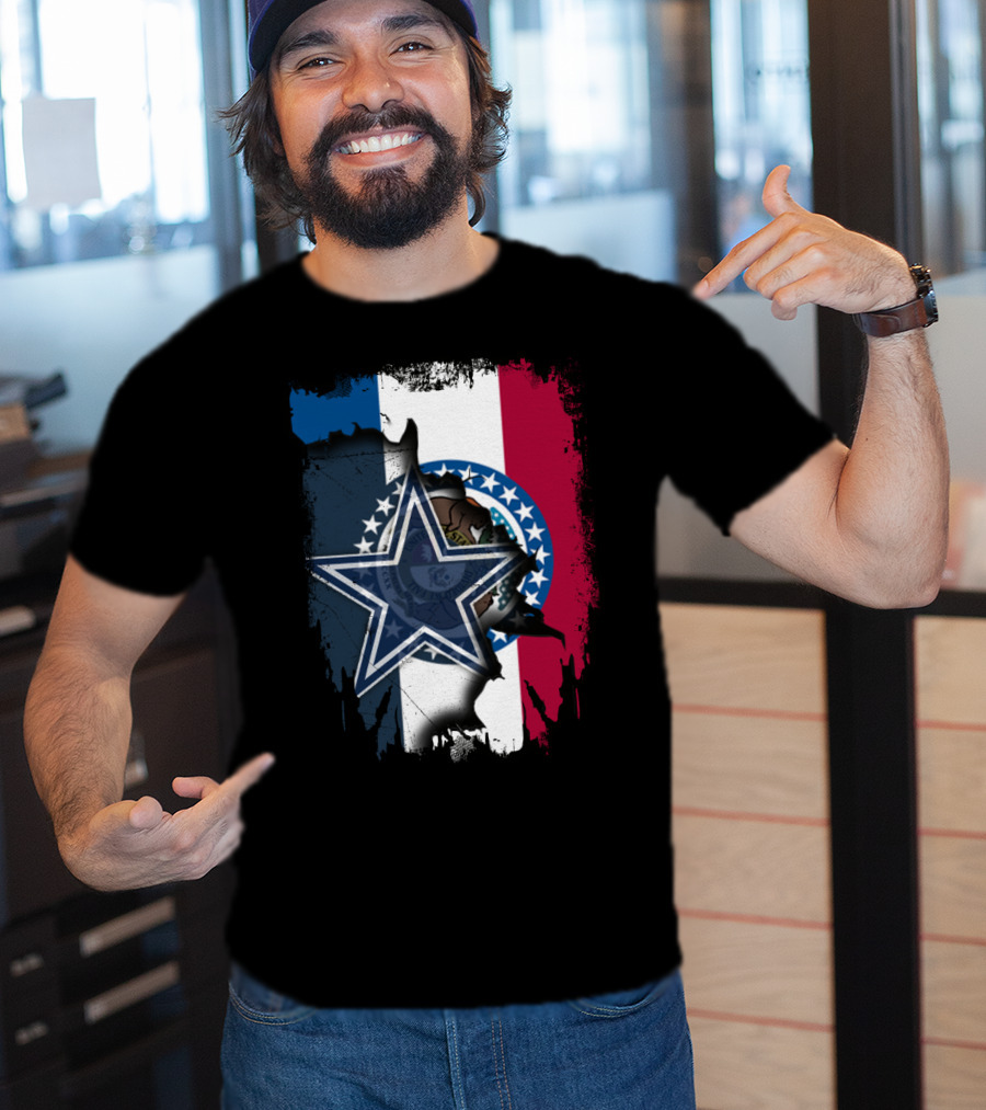 Missouri State Flag With Dallas Cowboys Star Logo Combination T-Shirt